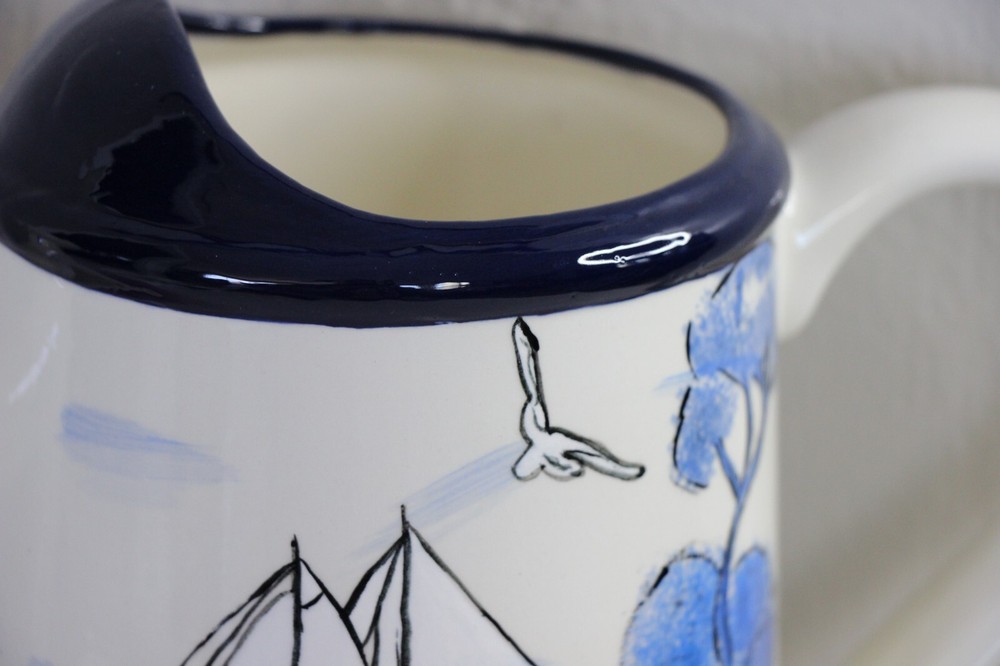 Holland Theme Ceramic Watering Can Windmill Hand Painted