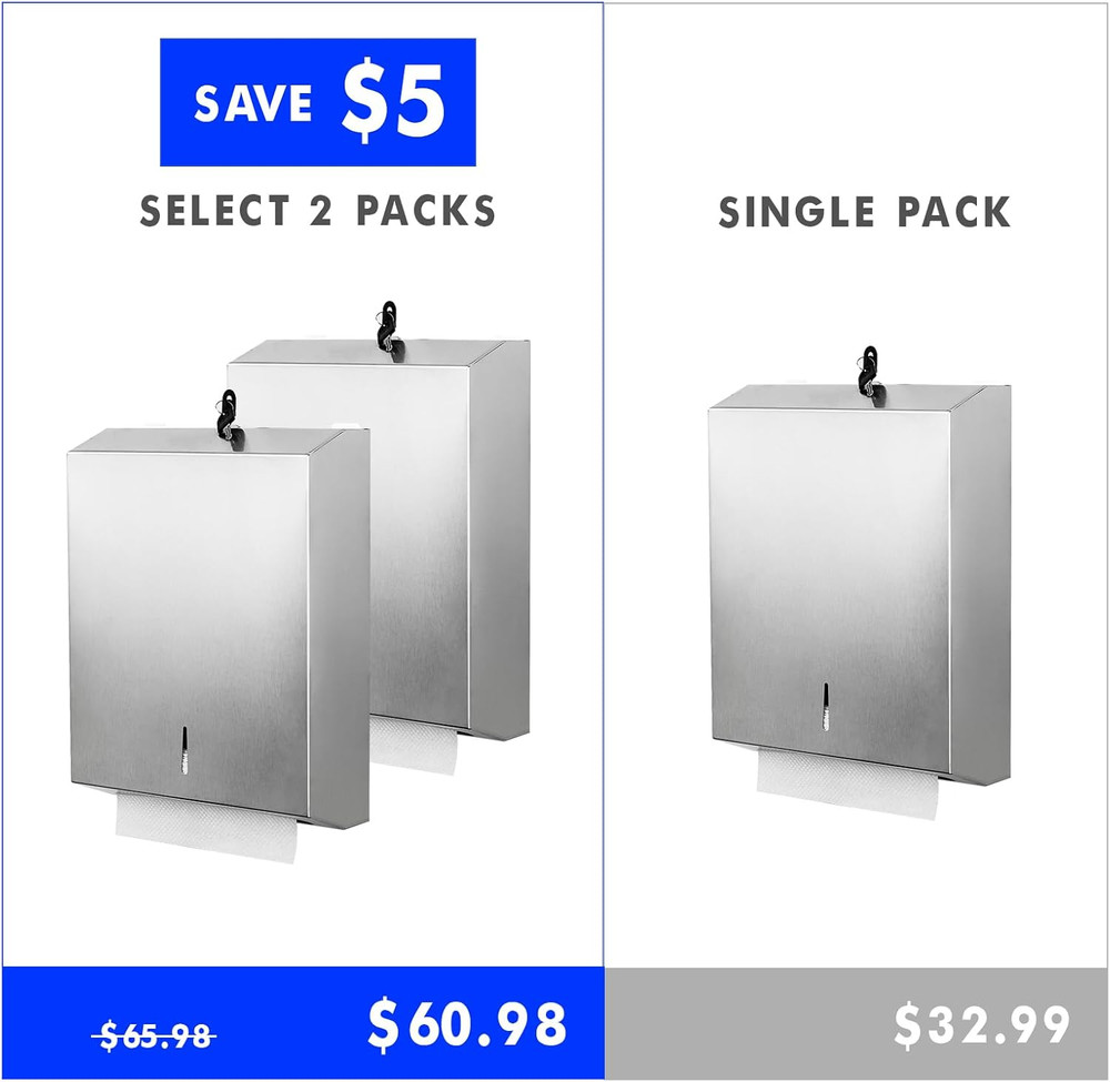 Touchless Stainless Steel Paper Towel Dispenser - 2 Pack Wall Mount