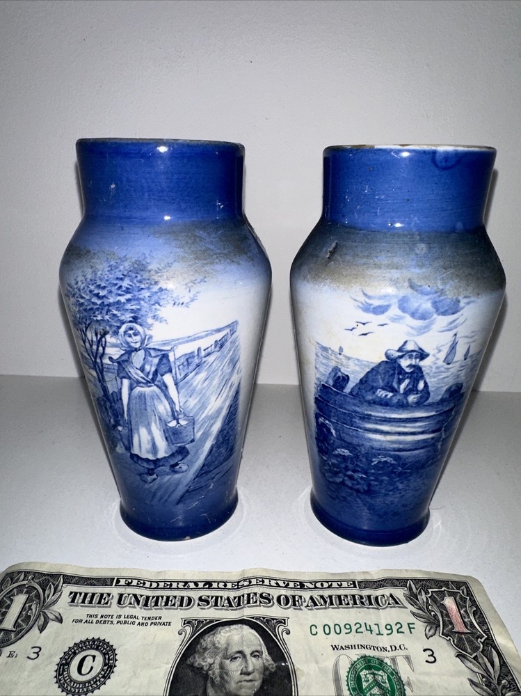 Vintage Blue Vases Signed Germany, Clay