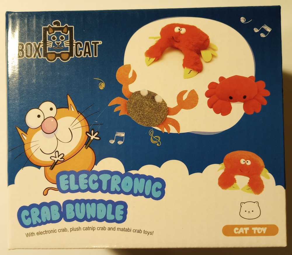 NIB Crab Cat Toy bundle Interactive electronic USB Rechargeable + plush + catnip