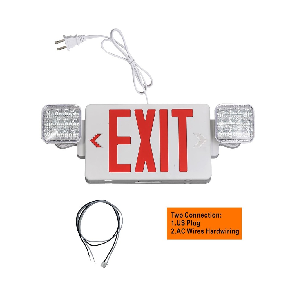 Red Corded Exit Sign with Emergency Lights, 1.0 Meter Plug in Exit Sign with ...
