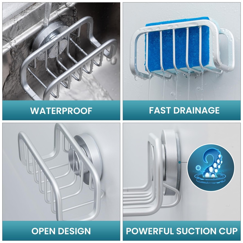 TAILI Sponge Holder for Kitchen Sink with Strong Suction Cup, Removable Sponge H