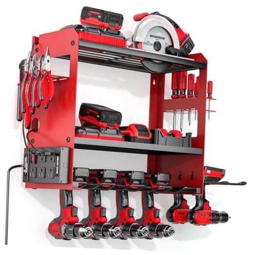 Power Tool Organizer Wall Mount with Charging Station, Cordless Tools Red