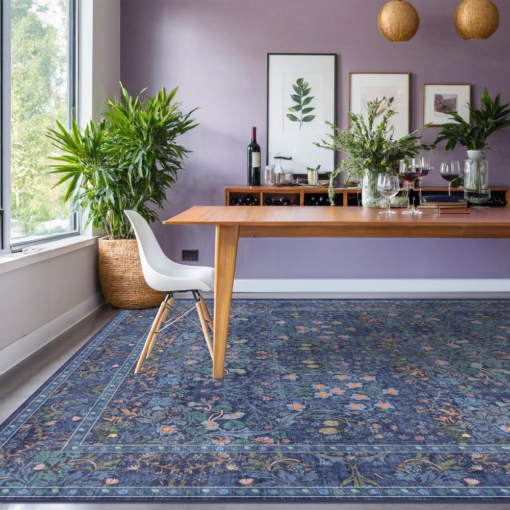 Protect Floors While Adding Style - 6x8 Dark Blue Washable Rug