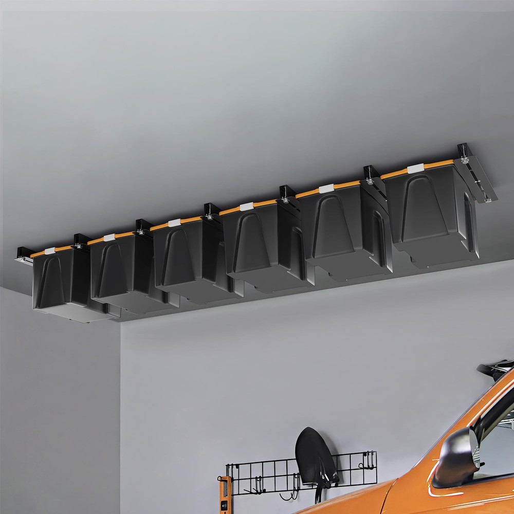 Overhead Garage Storage Racks for Bins, Ceiling 6 Bin, Black