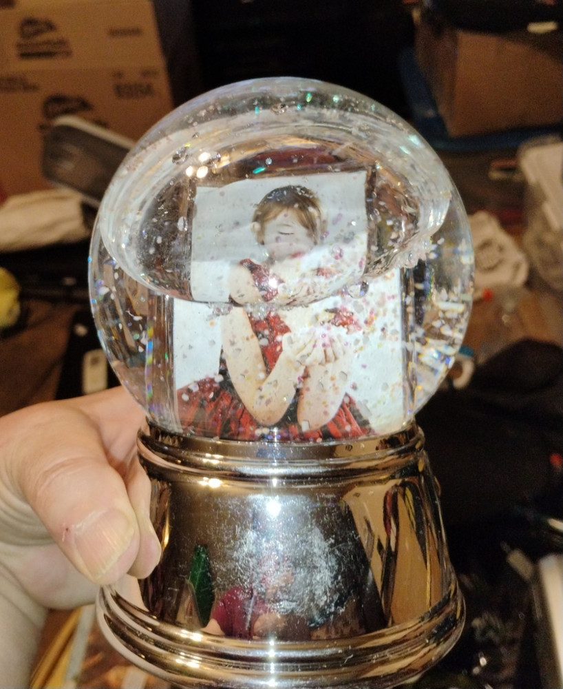 Customizable Photo Insert Snow Globe Silver Base Glass Plastic Clear Silver