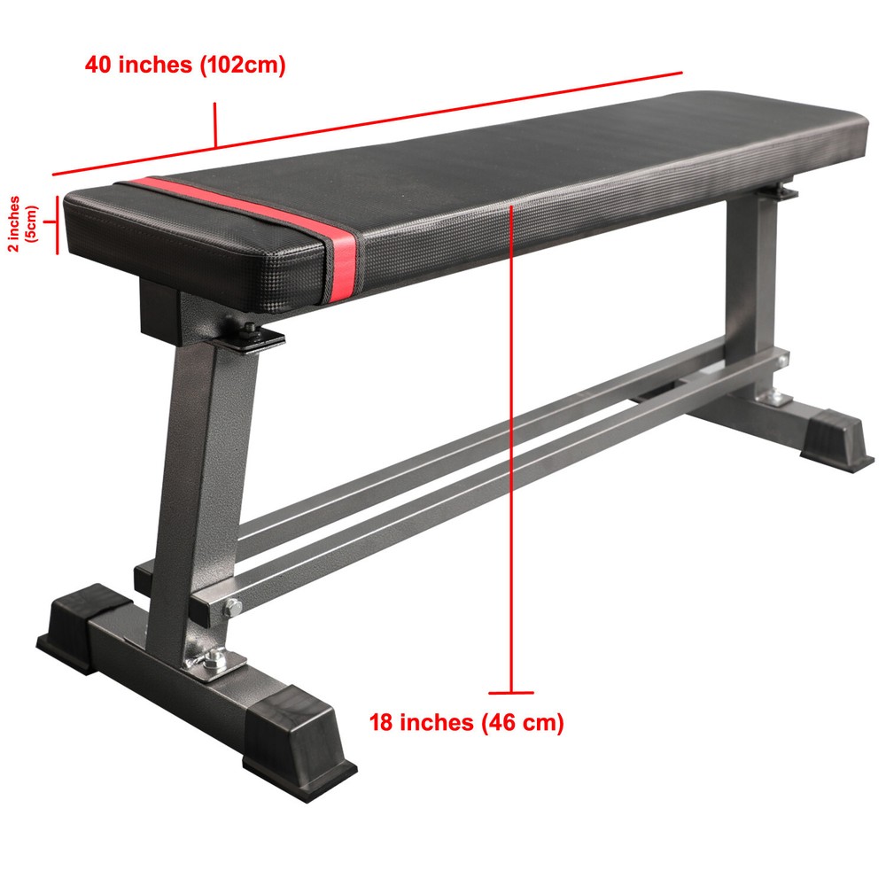 Flat Weight Bench with Integrated Dumbbell Rack Home Gym Strength Training Black