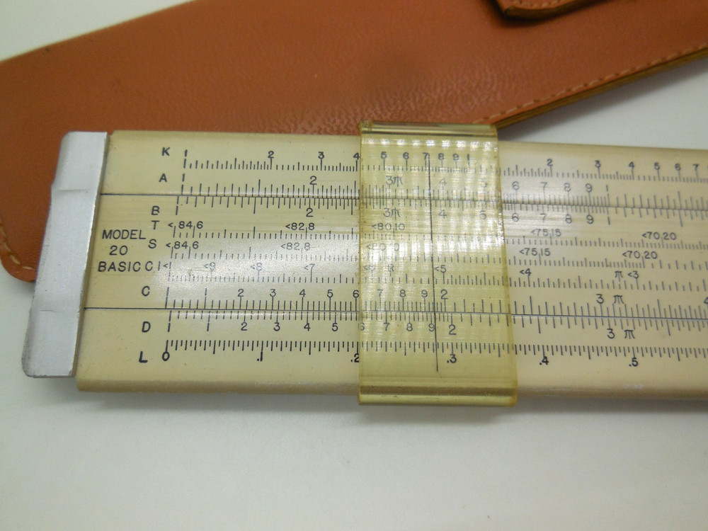 Original Vintage SLIDE RULE metal Pickett model 20 basic with case READ