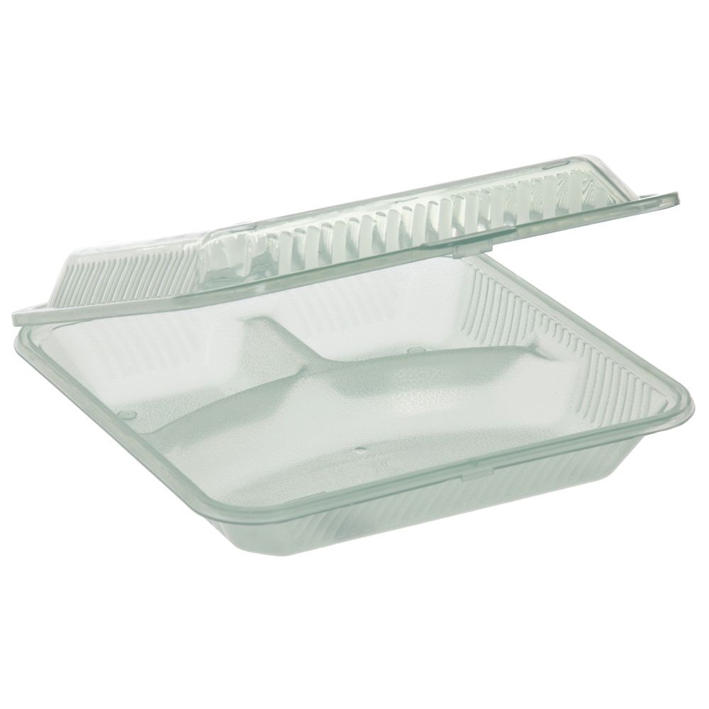 G.E.T. 3 Compartment Jade Polypropylene Eco-Takeout Container - 9"L x 9"W x 2
