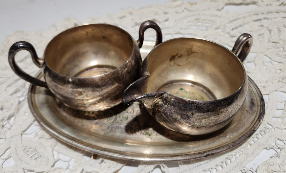 vintage silver plate cream and sugar set