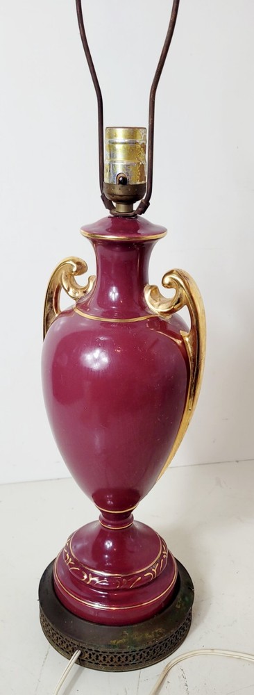 Vintage Red Ceramic Victorian Flower Table Lamp