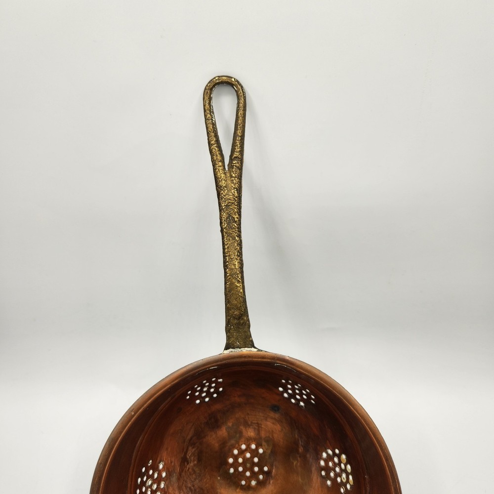Small Vintage Copper Colander with Brass Handle