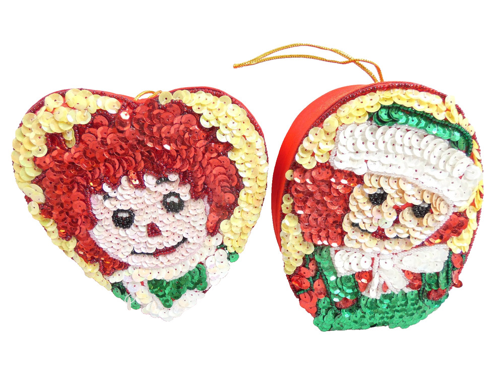 Raggedy Ann & Andy Sequined Gift Box Ornament