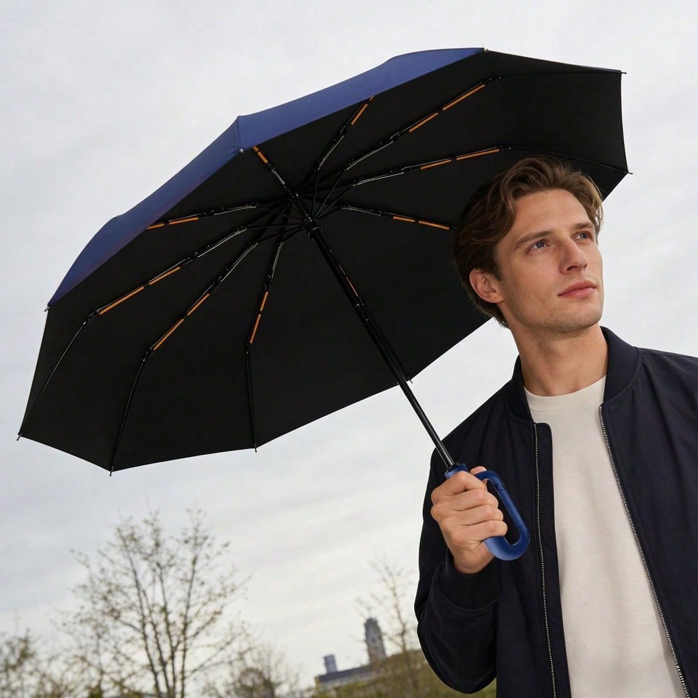 Automatic Folding Umbrella, Portable Rain Umbrella With Loop Buckle, Windproof