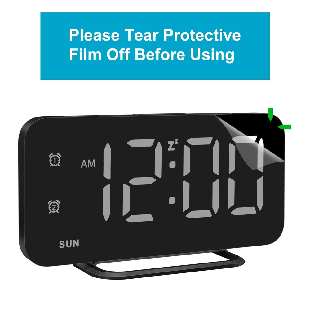 Slim LED Digital Alarm Clock, Mirror Surface for Makeup, with Diming, Large D...
