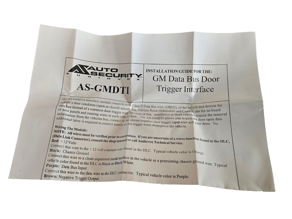 Audiovox Auto Security AS-GMDTI GM Data Bus Door Trigger Interface