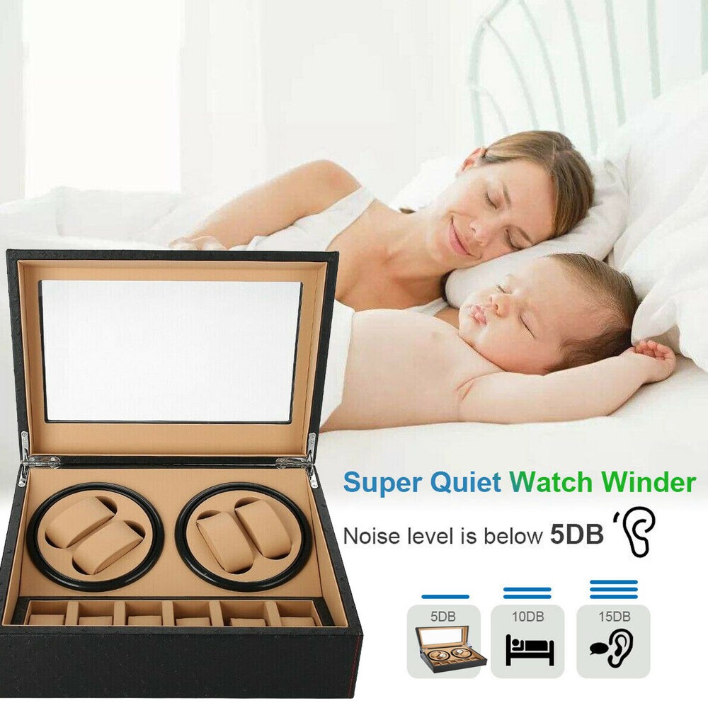 Leather 4+6 Watch Case Watch Winder Automatic Rotation Display Box Storage Case
