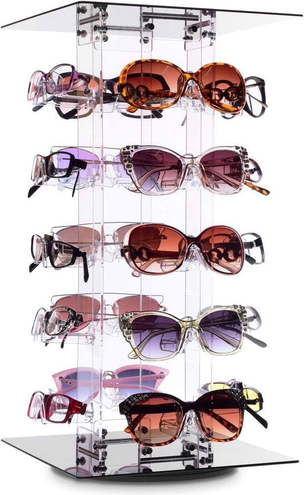 Polished Acrylic Sunglasses Display with Rotating Features - Holds 20 Frames