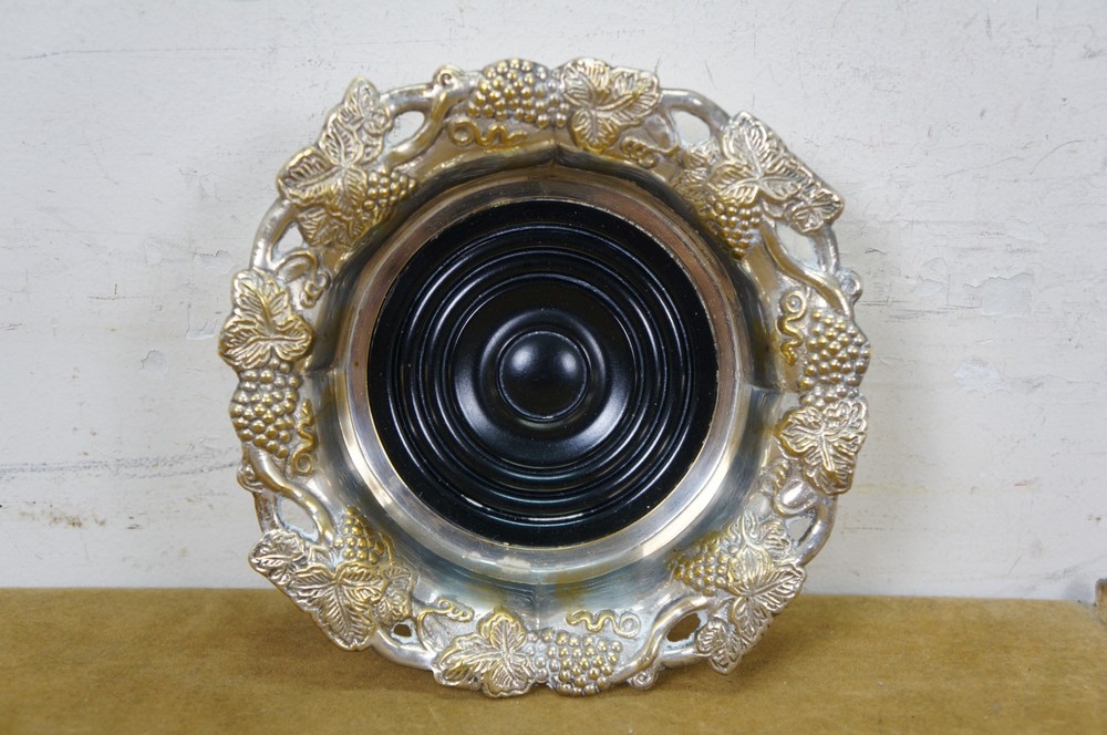 2 William Adams Towle Silverplate Grape Vine Wine Bottle Coasters Pair 7"