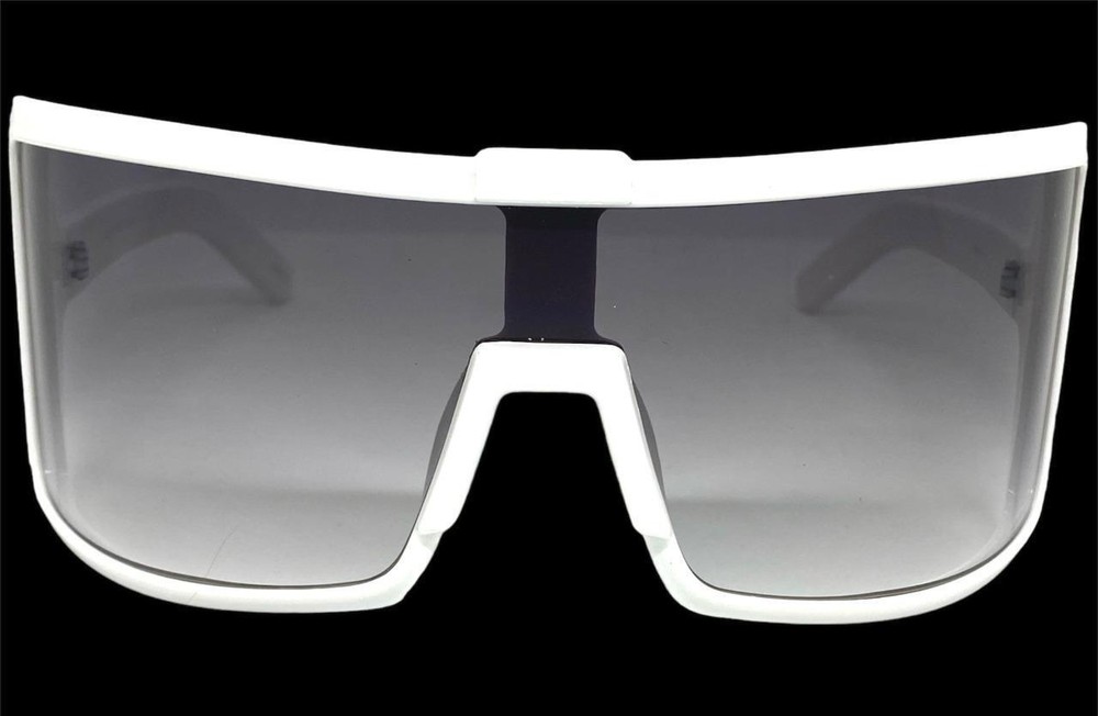 Oversized Exaggerated Retro Modern Shield Raver SUNGLASSES Large Big White Frame