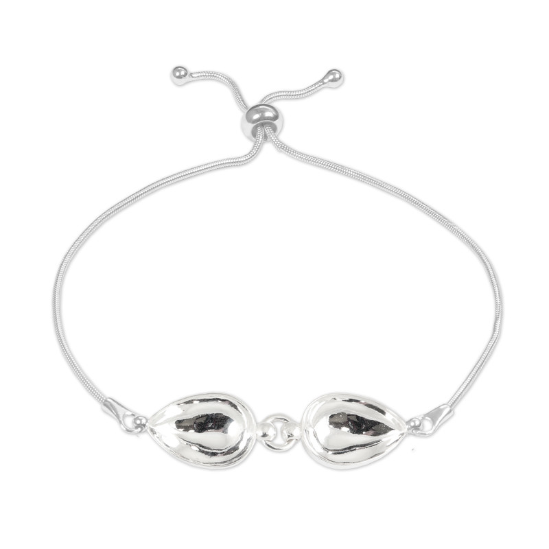 Sterling Silver Adjustable Bracelet Base for Gluing Pear Shape 14mm Crystals