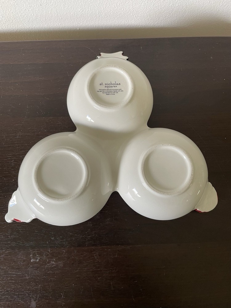 St Nicholas Square Snowman Divided Server 3 Section Holiday Dish Bowl No Box