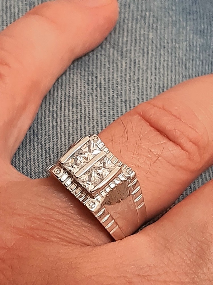 MENS 925 SILVER RING Ring Man SOLITAIRE ZIRCON BRILLIANT CUT $