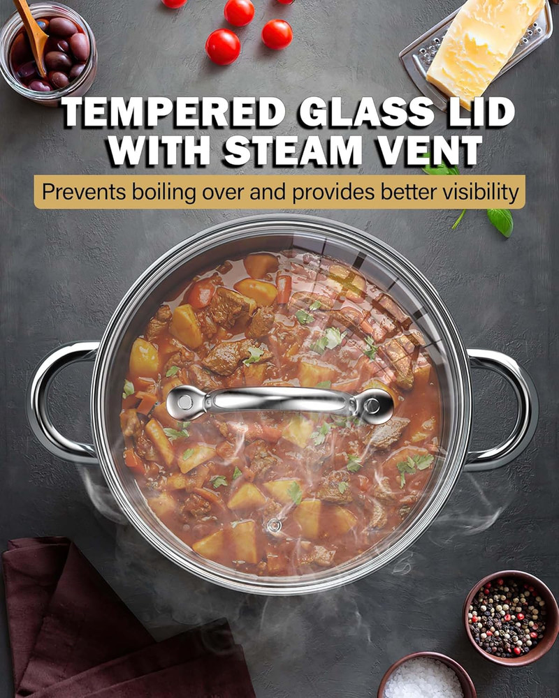 Kitchen Cookware Sets, 12-Piece Basic Stainless Steel Pots and Pans