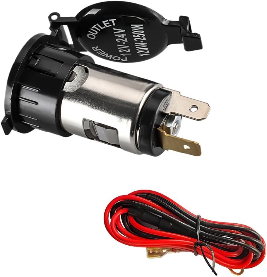 Car Cigarette Lighter Socket, 12V/24V Waterproof Female Plug with Extension Cabl