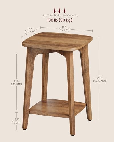 MAEZO Collection - Side Table, 2-Tier Small Square End Table, Honey Brown