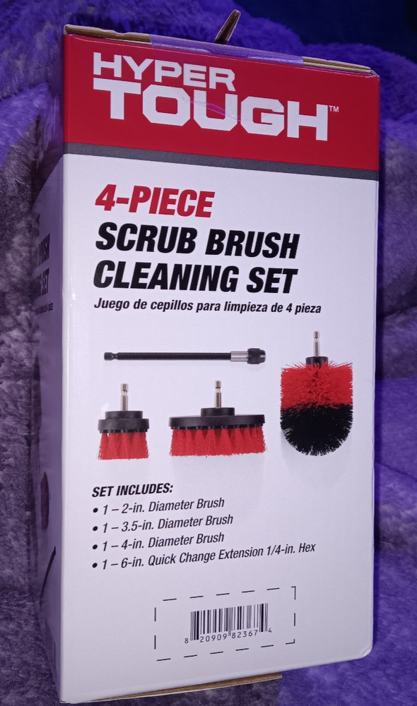 Hyper Tough 4 piece Scrub Brush Cleaning Set Tool Attachment extension drill 4pc