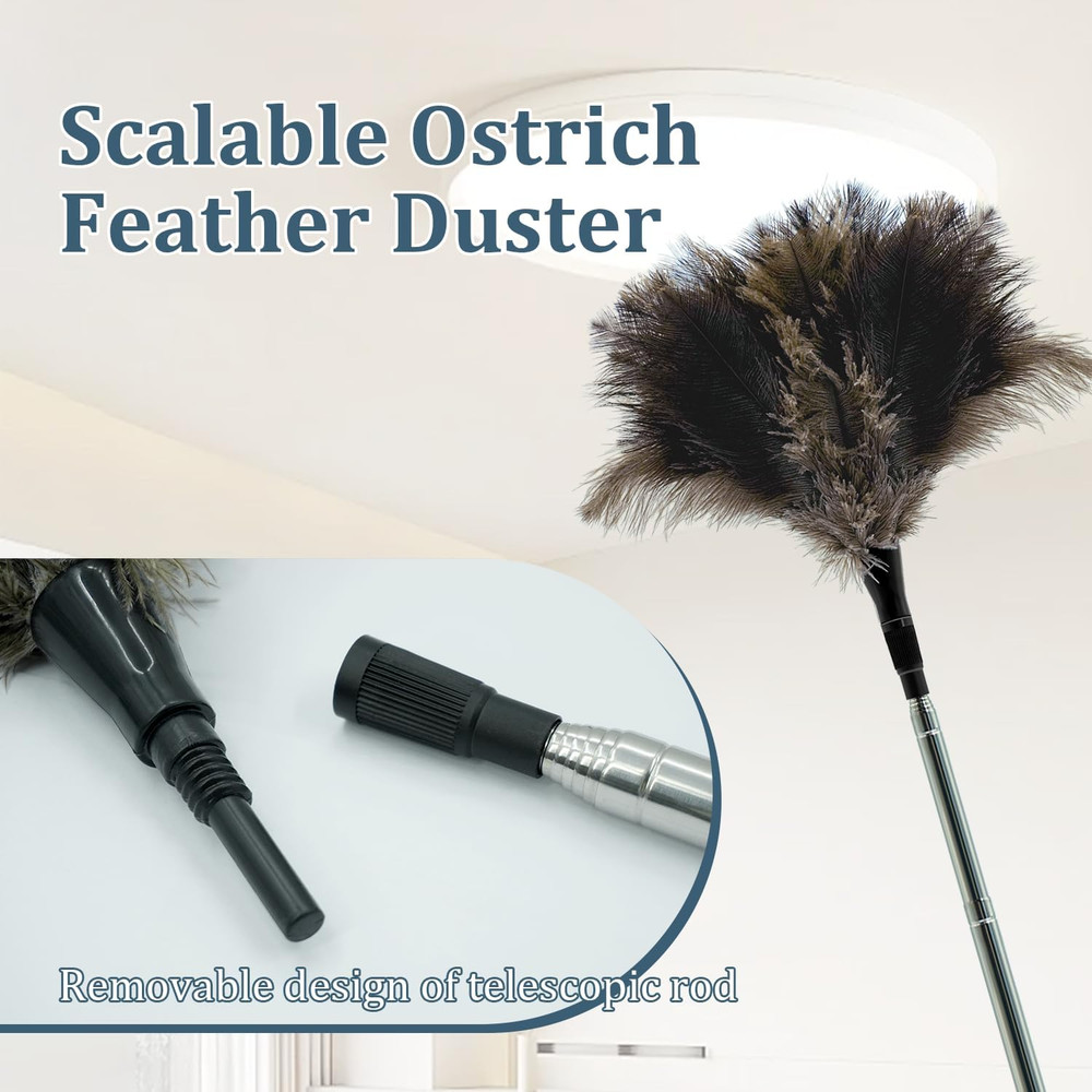 Extendable Feather Duster - 47 inches Fluffy Long Handle Reusable Feather Dus...
