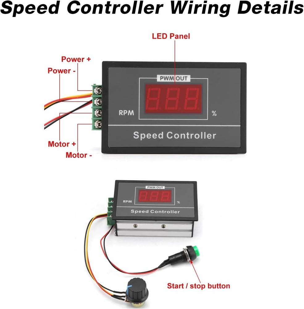 Versatile PWM DC Motor Speed Controller 6-60V with LED Display & Stepless Con...