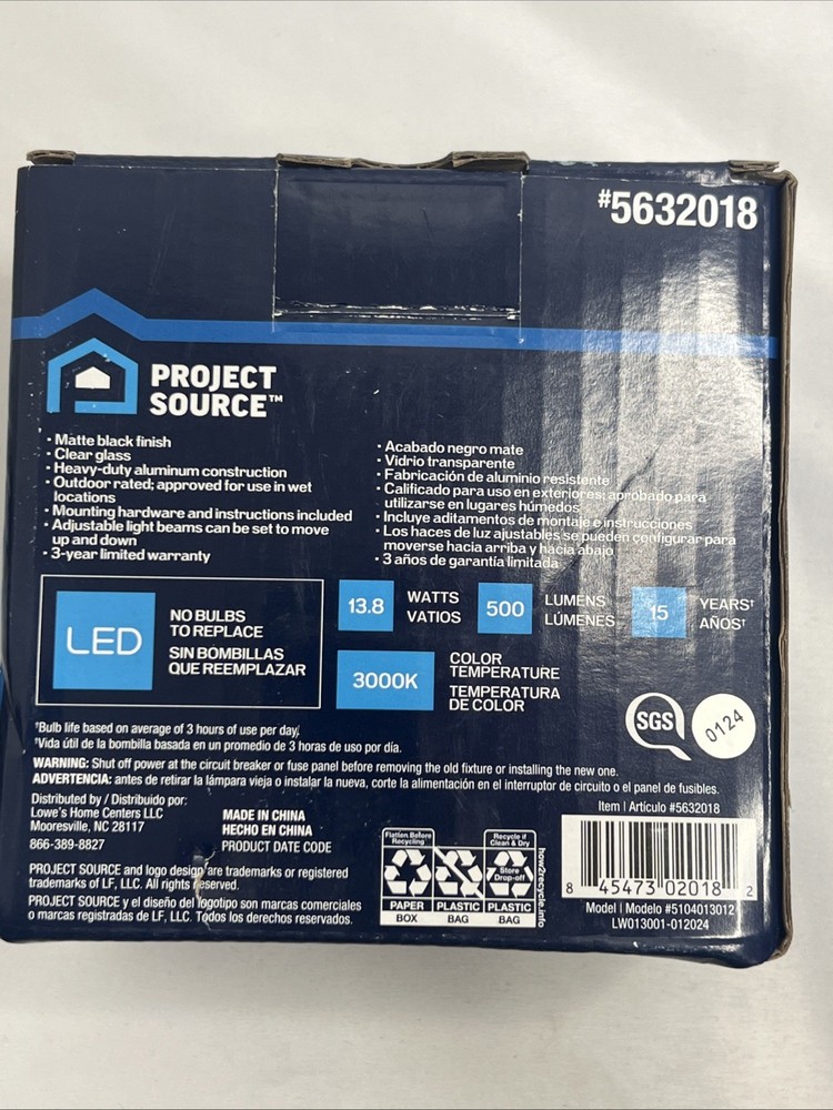 Project Source Marwick 4.33" Matte Black Hardwired LED Outdoor Wall Light