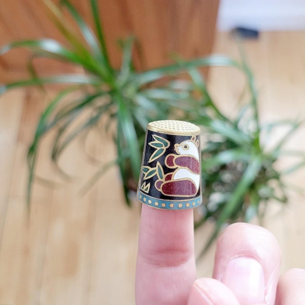 Vintage Cloisonne Panda Bear Thimble