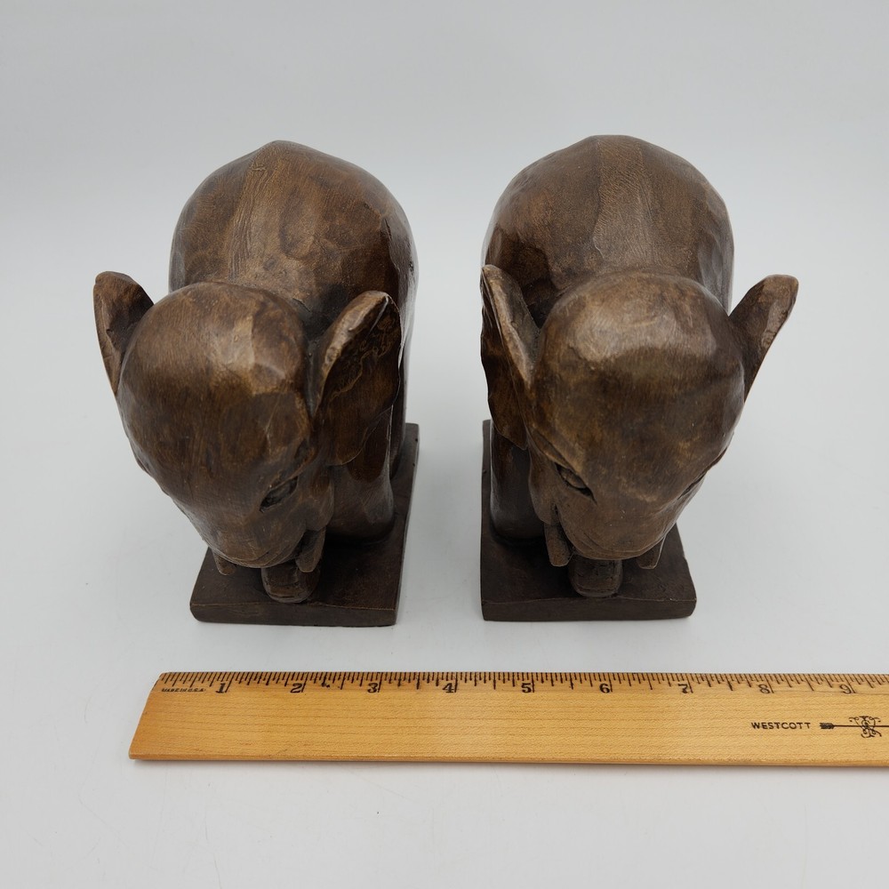 Cast Pair Of Elephant Bookends Abstract Design Heavy