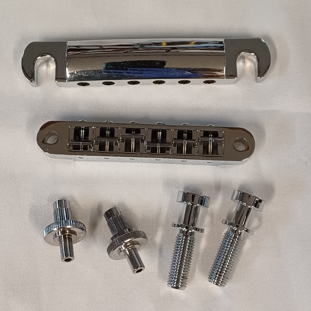 Gibson Chrome Tailpiece 6-String Cleaned w/Studs & Bridge w/ 2-Part Posts HW89