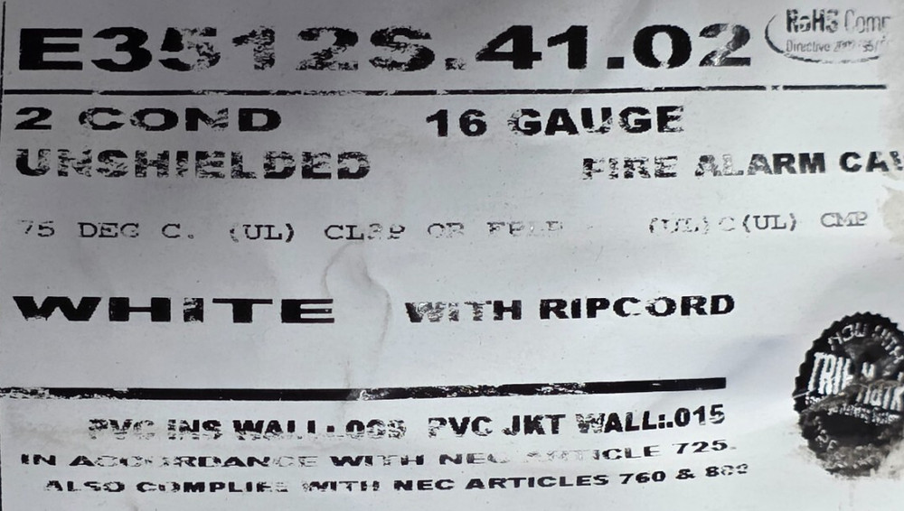Carol E3512S 16/2C Solid Plenum Fire Alarm/Security Cable Wire FPLP White /100ft