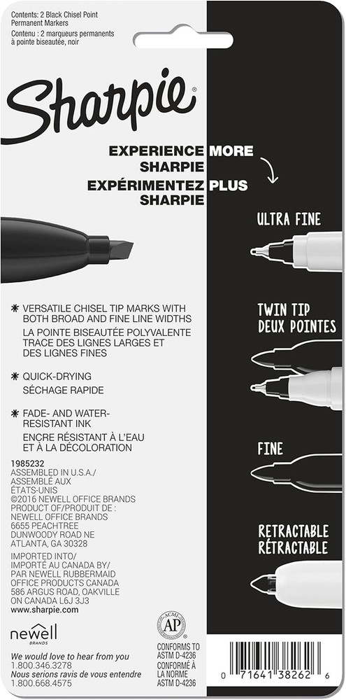 Permanent Markers, Chisel Tip, Black, 2 Count