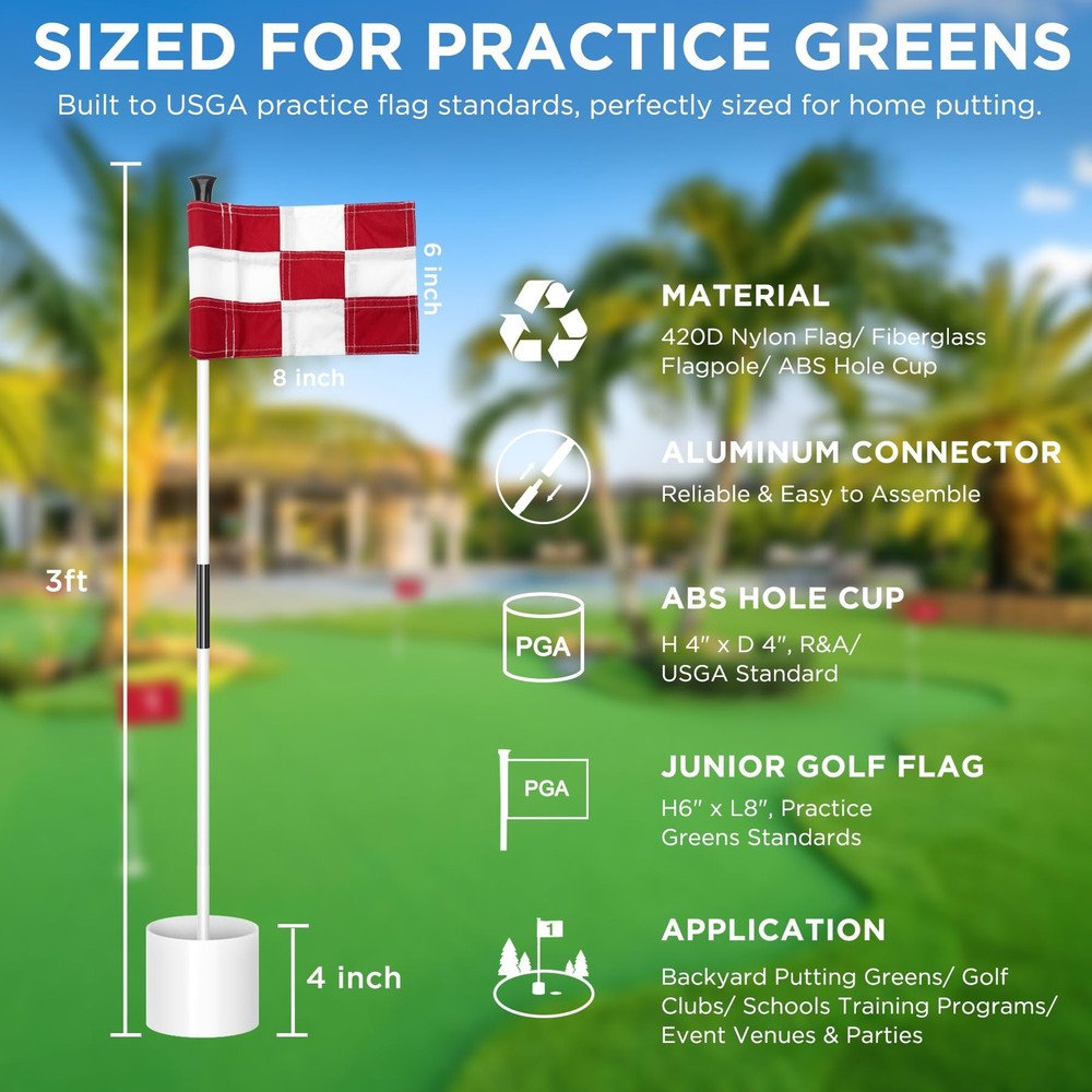 KINGTOP Miniature Golf Flagstick, White Pole w/ Check Flag Combo, 4-Pack