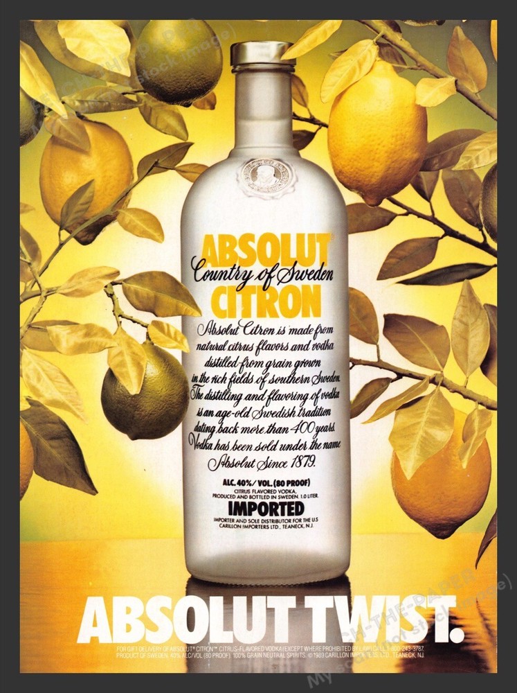 Absolut Twist Citron 1990s Print Advertisement Ad 1990