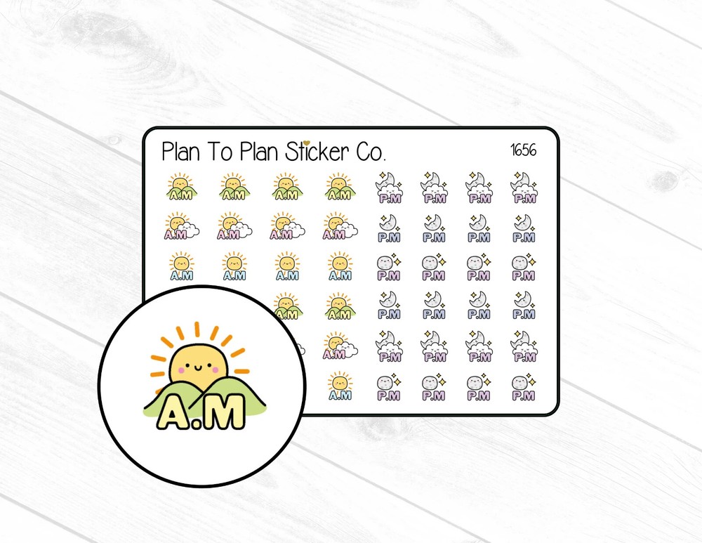 1656~~AM/PM Planner Stickers.