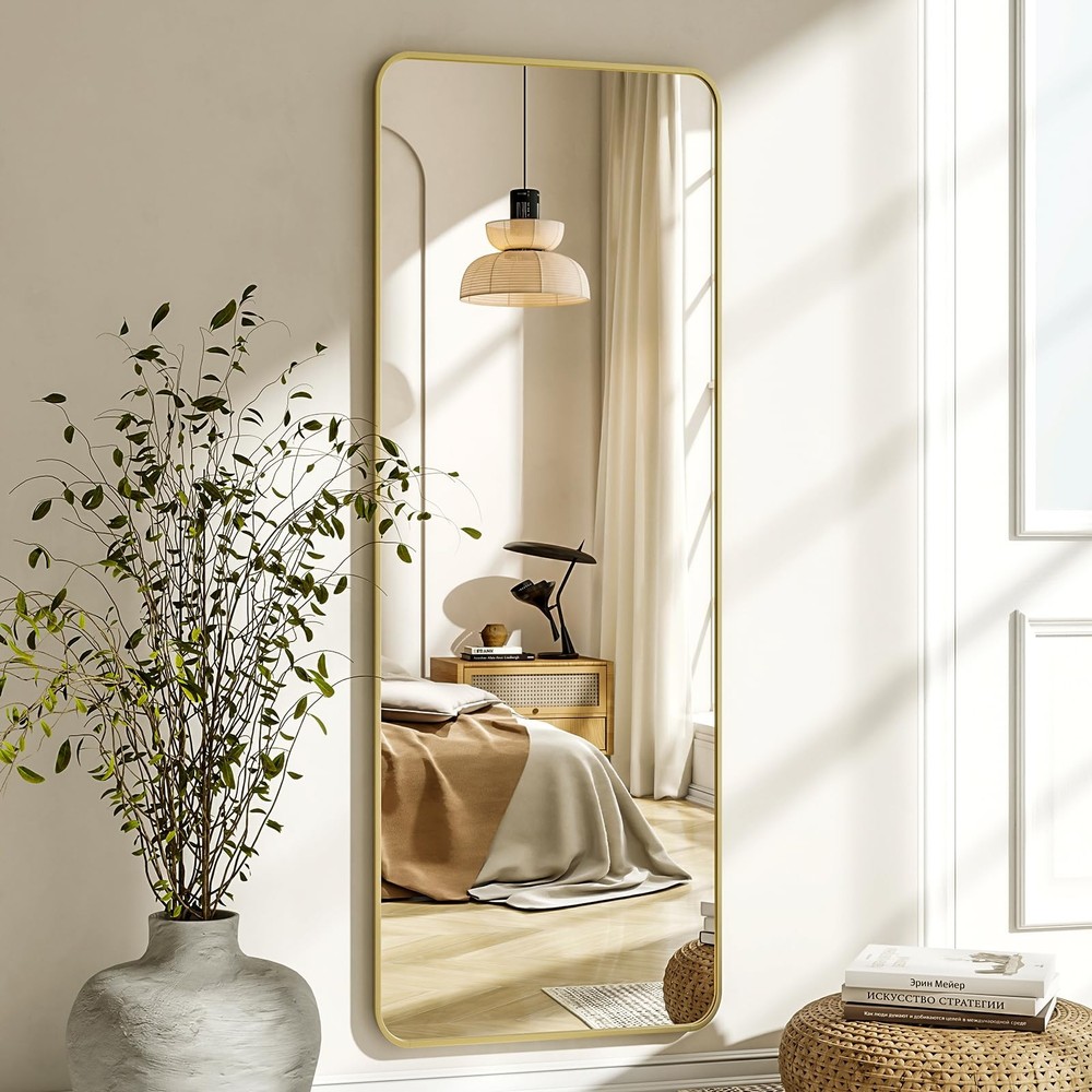 56"x21" Floor Full Length Mirror Standing Full Body Rounded Corner Rectangle ...