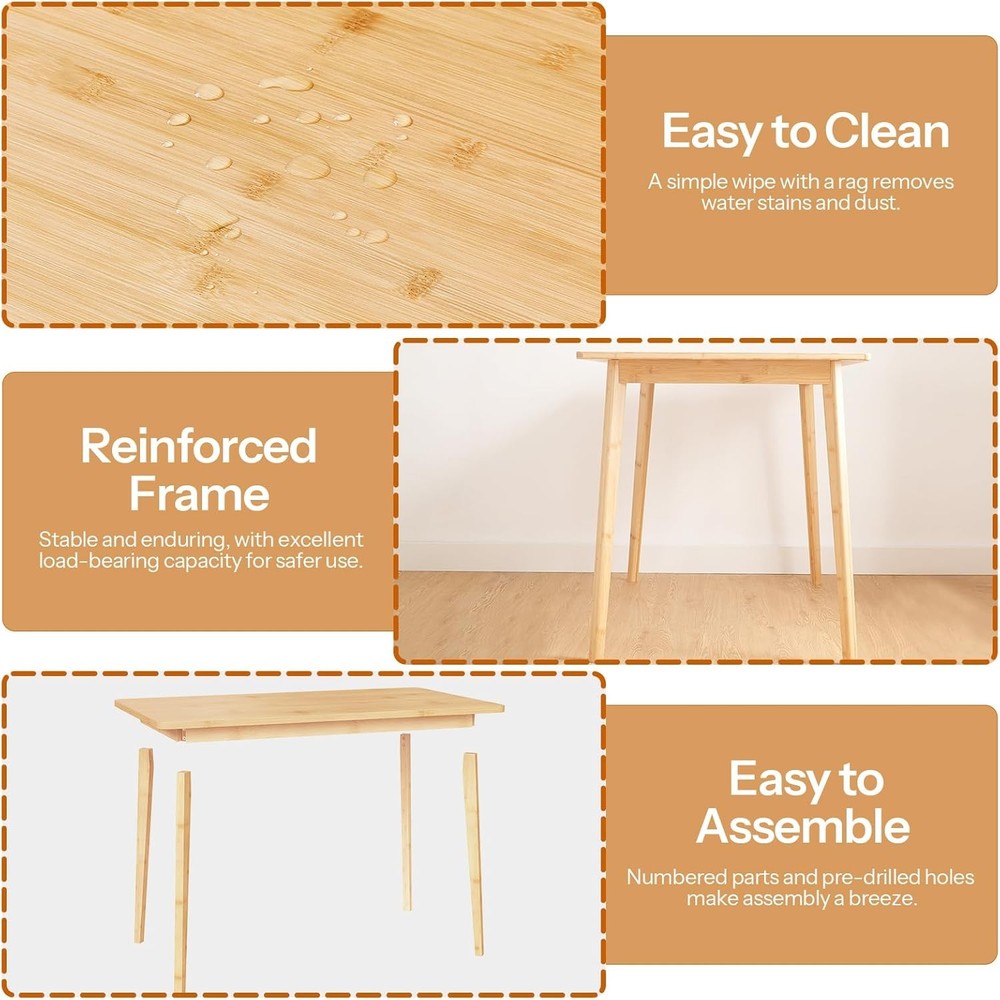 Dining Table Bamboo Dining Room Table 4-6 47.2" Rectangle Kitchen Table Office
