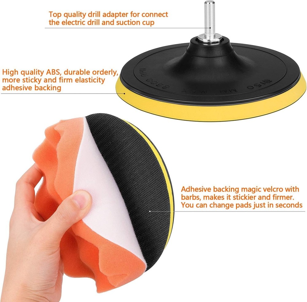 Versatile 6-Inch Buffing Pad Kit with Drill Adapter - 11 Professional Tools