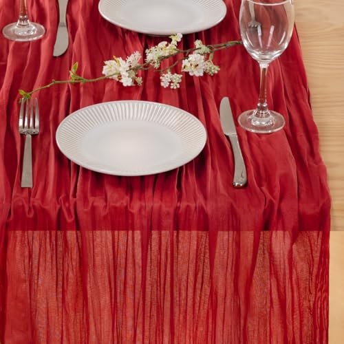 3 Pack Table Runner Boho Rustic Gauze Cheesecloth Table 10 ft - 3 Pack Red
