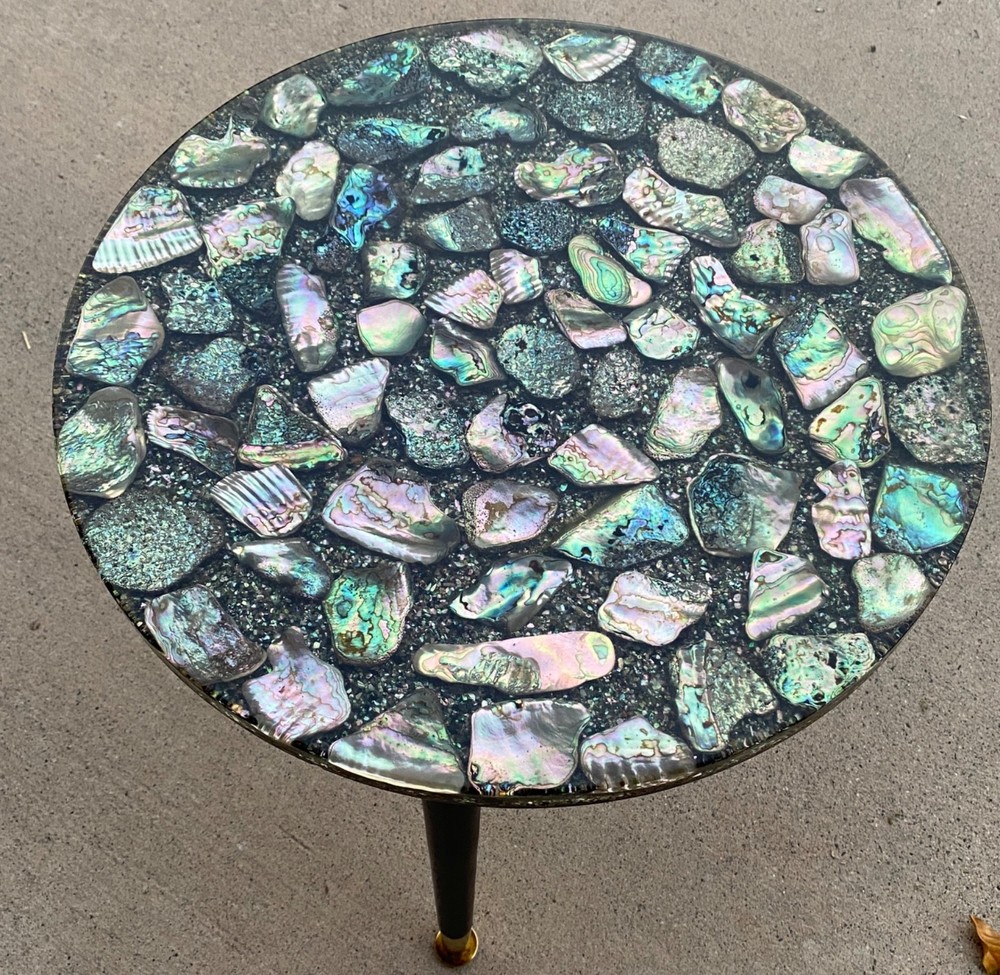 MCM Abalone Shell Inlay Accent Side Table Hollywood Regency