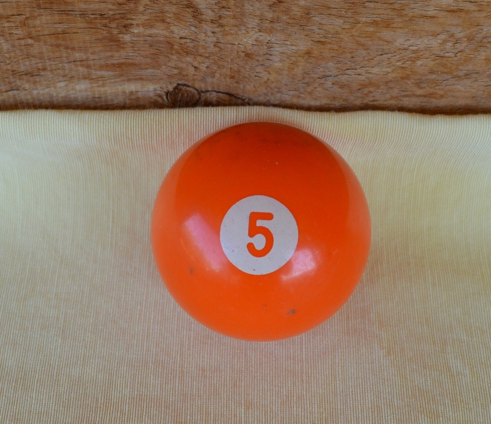 Vintage Pool Ball No. 5 Solid Orange Replacement Re-purpose