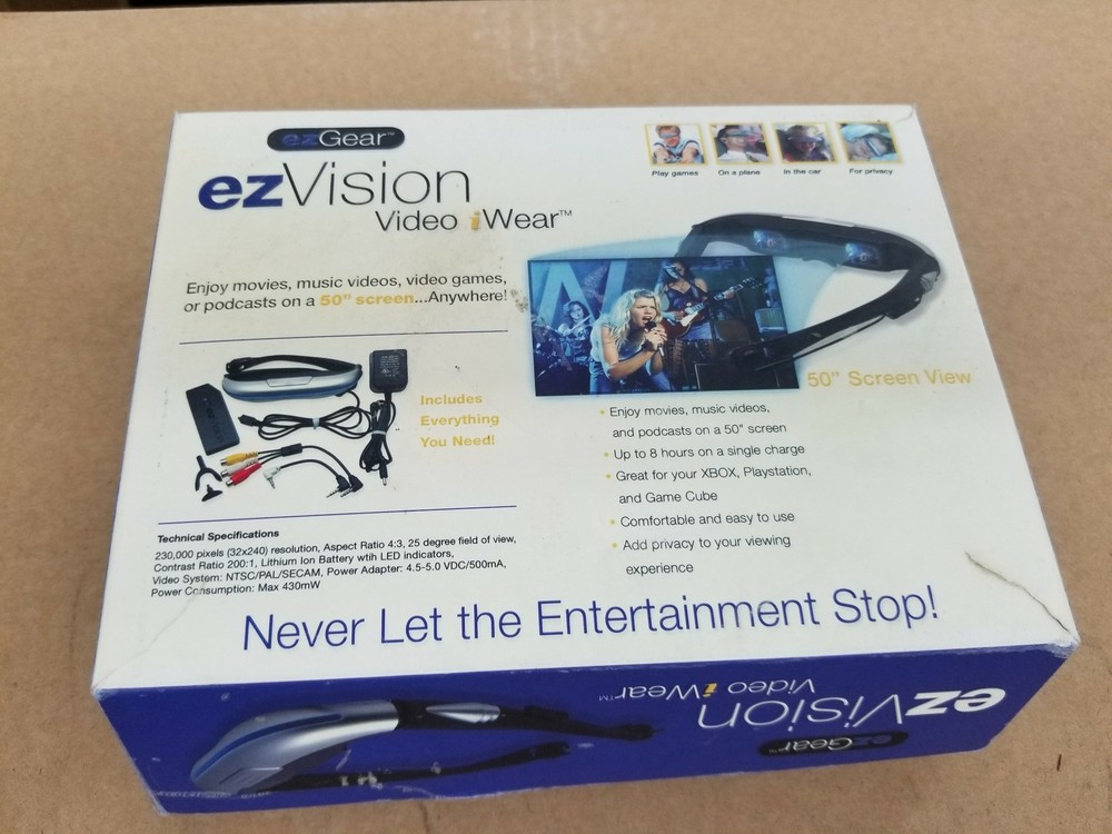 ezVision Video iWear Simulates 50" Screen View Boxed With Instructions. Shelf E4