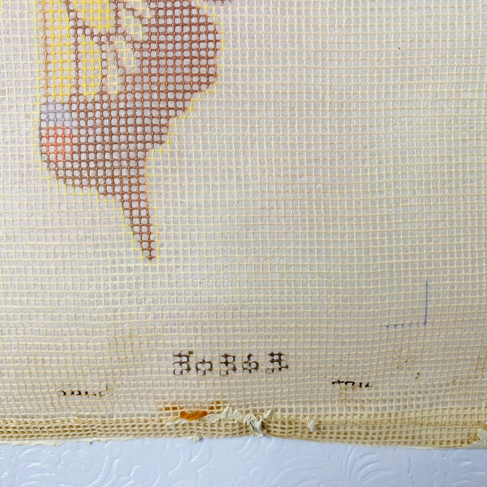 STARTED Vintage Butterfly Needlepoint Canvas Vertical ~12x35 PARTLY COMPLETED